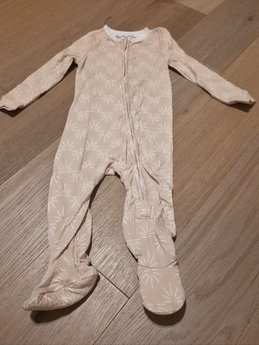 Soft Cream Star-Print Footed One-Piece Pajama for Kids